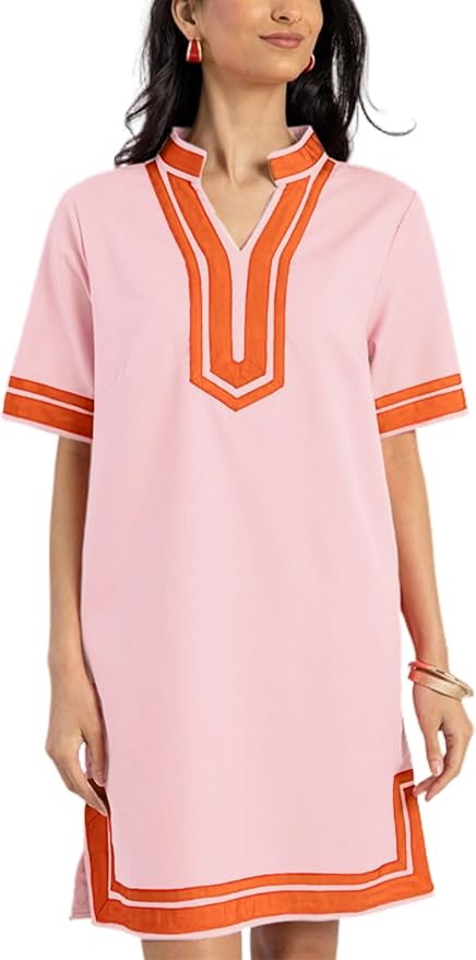 QIBABU Linen Dress for Women Color Block Swimsuit Coverup Casual Shirt Dress with Pockets | Amazon (US)