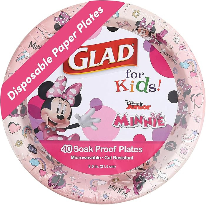 Glad for Kids Disney Mickey and Friends Pink Minnie Disposable Paper Plates, Heavy Duty Soak Proo... | Amazon (US)
