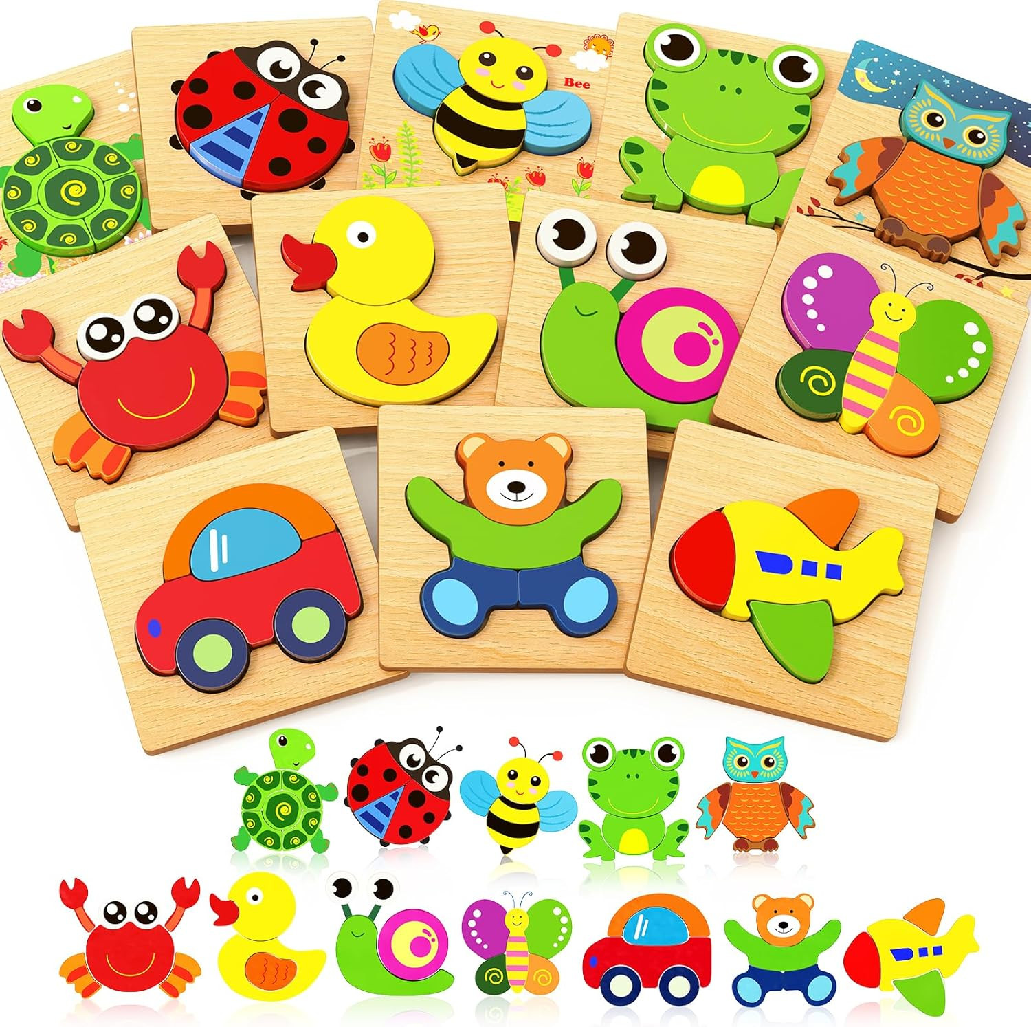 Bekayshad Wooden Puzzles Toddler Toys Gifts for 1 2 3 Year Old Girls Boys, 12 Pack Animal Jigsaw ... | Amazon (US)