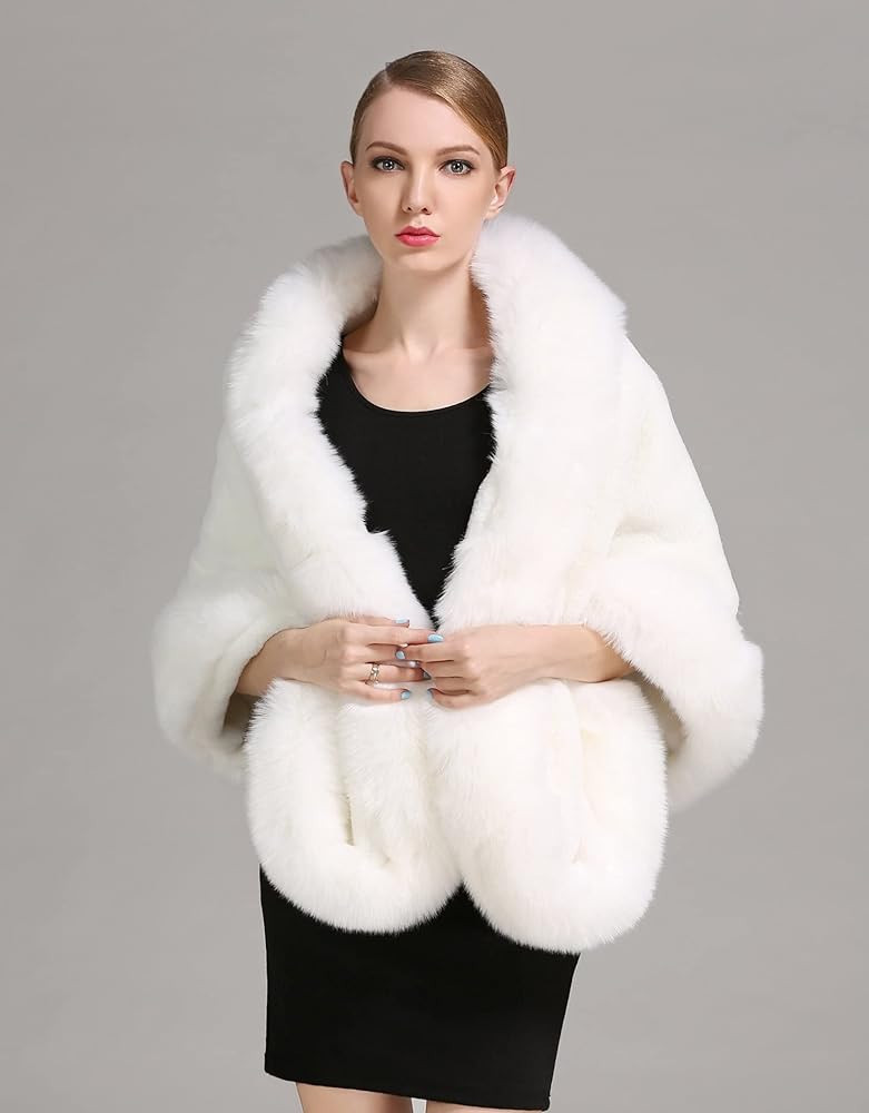 BEAUTELICATE Women's Faux Fur Shawl Wrap Stoles for Bridal Wedding Dresses | Amazon (US)