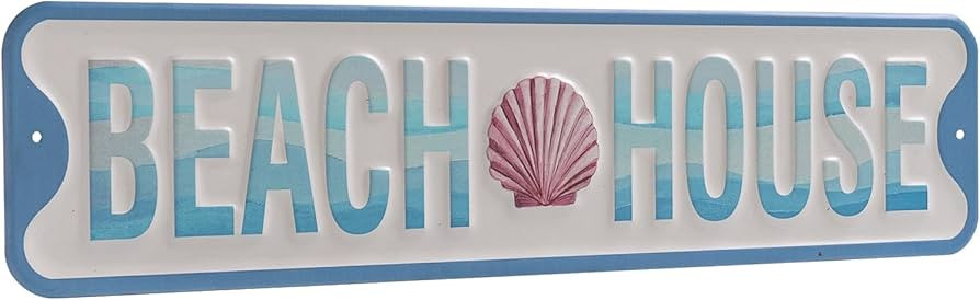Metal Beach House Sign, 16×4 Inch Coastal Themed Wall Decor, Beachy Wall Art Room Bedroom Bathro... | Amazon (US)