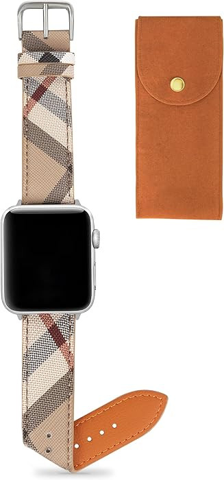 Designer Watch Band Compatible with Apple Watch Bands 41mm 40mm 38mm, Luxury Leather Classic Beig... | Amazon (US)