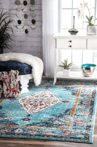 Vintage Medallion Veronica Aqua Area Rug, Size 2' 6" x 8' | Jet.com