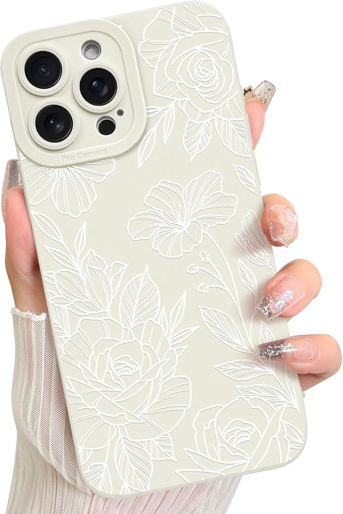 LSL Case for iPhone 15 Pro White Floral Flower Pattern Print Design Soft TPU Full Camera Lens Ant... | Amazon (US)