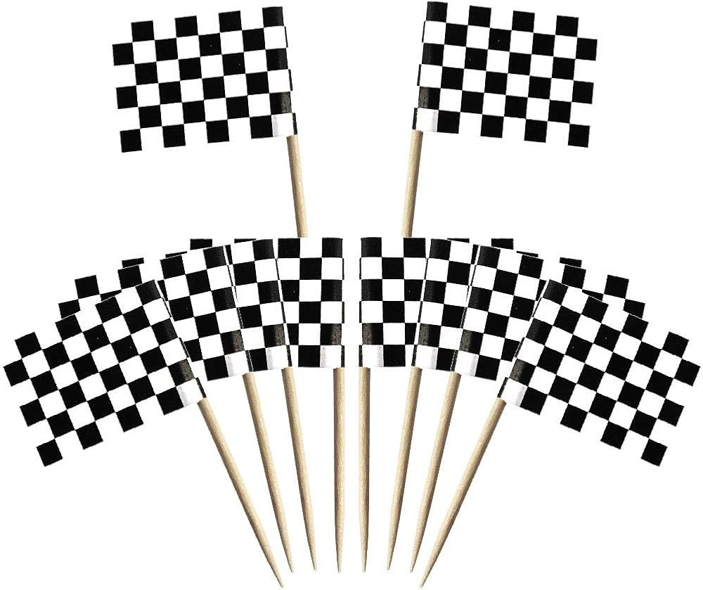 Flag Toothpick - 100 Pieces Black and White Racing Themed Cake Toppers for Cocktail Parties | Amazon (US)