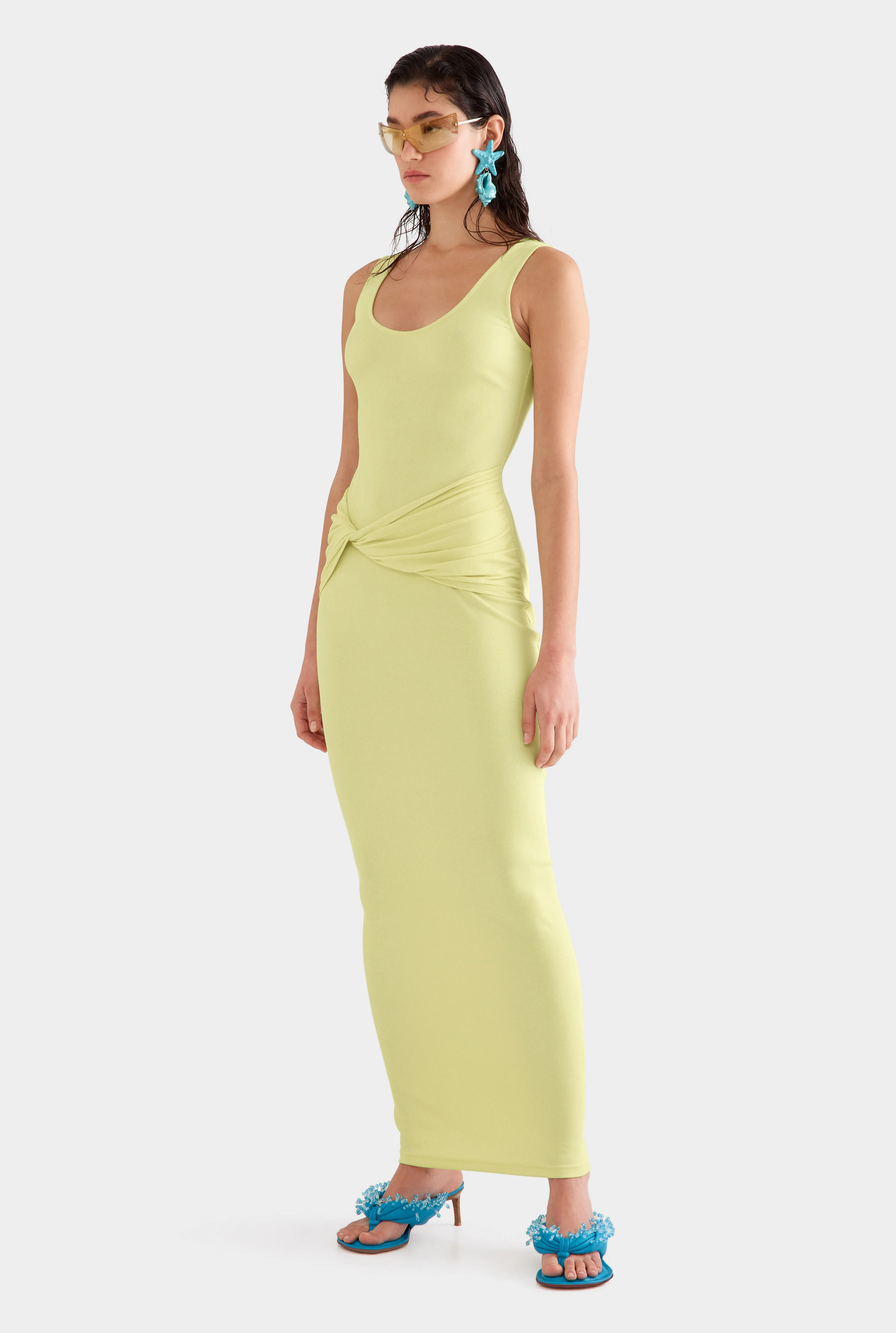 Womens Scoop Neck Jersey Twist Dress in Lemongrass | Venroy | Venroy AU
