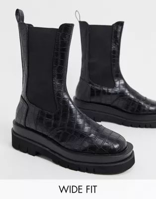 Z_Code_Z Wide Fit Nora mid calf chunky chelsea boots in black croc | ASOS (Global)