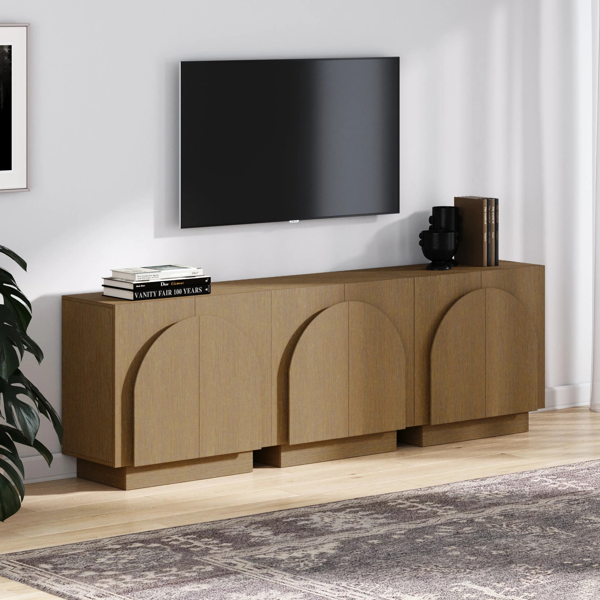 Wood Arched TV Console Credenza Brown (Set of 3) | Nathan James