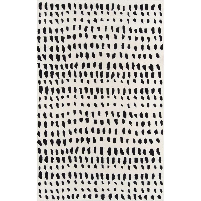 Polka Dots Handmade Tufted Wool Area Rug in Ivory/Black | Wayfair North America