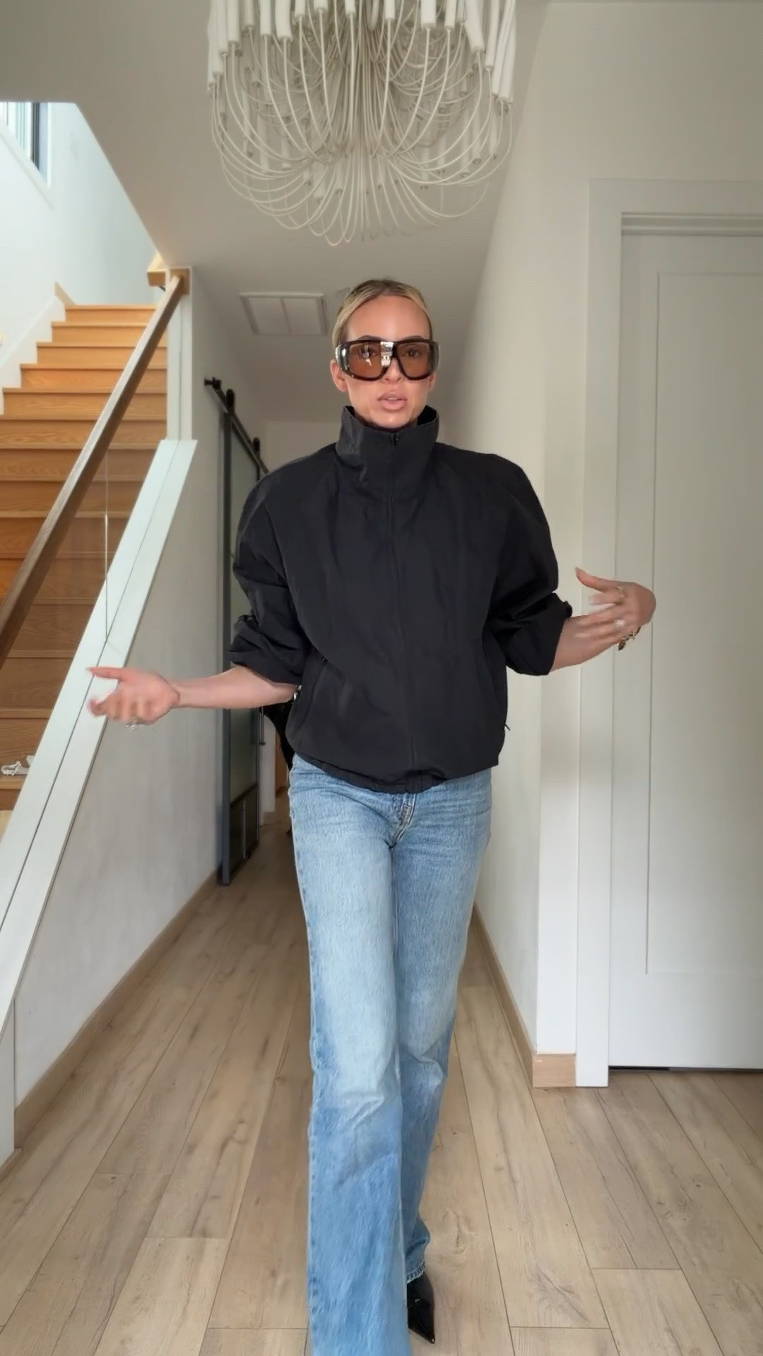 I’m wearing a medium in the jacket. Jeans run TTS and they are tall girl friendly. Super tall girl friendly. And I’m wearing true to size in boots.