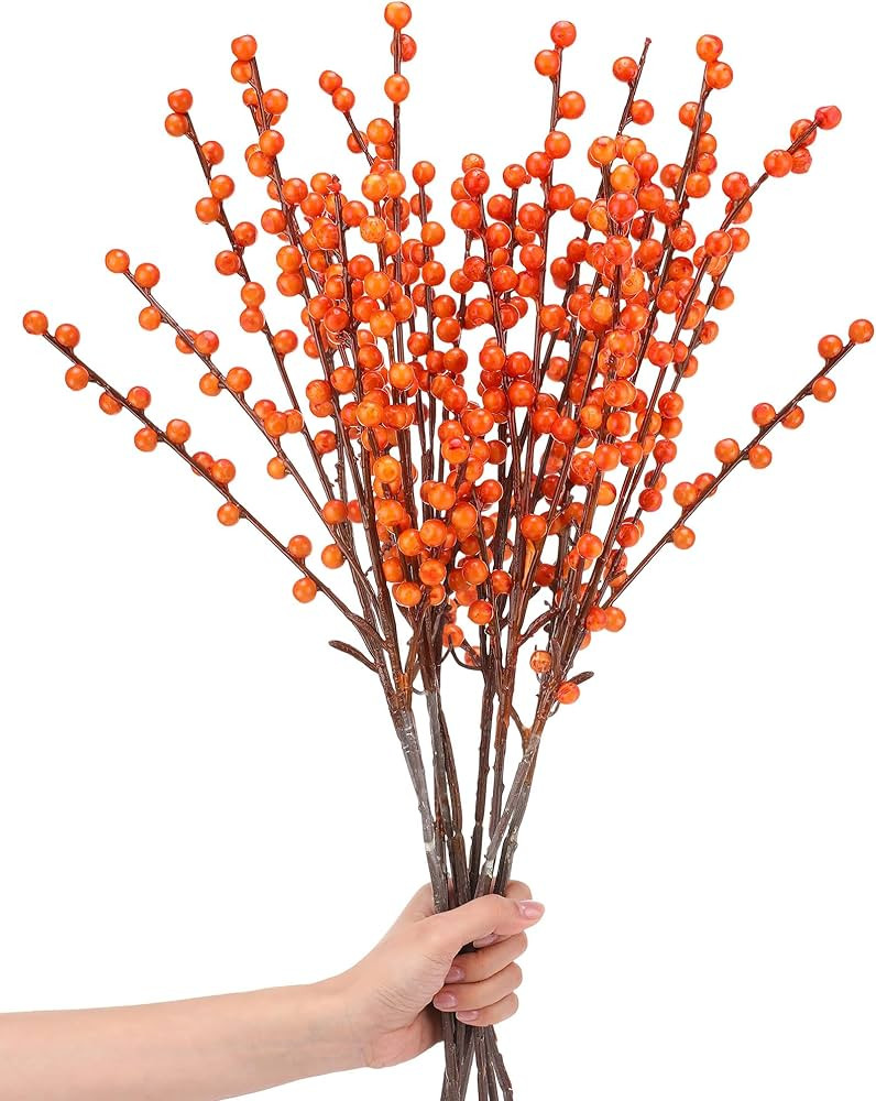 WILLBOND Artificial Orange Berry Stems 21.6 Inch Fall Berries Holly Berry Branches for Thanksgivi... | Amazon (US)