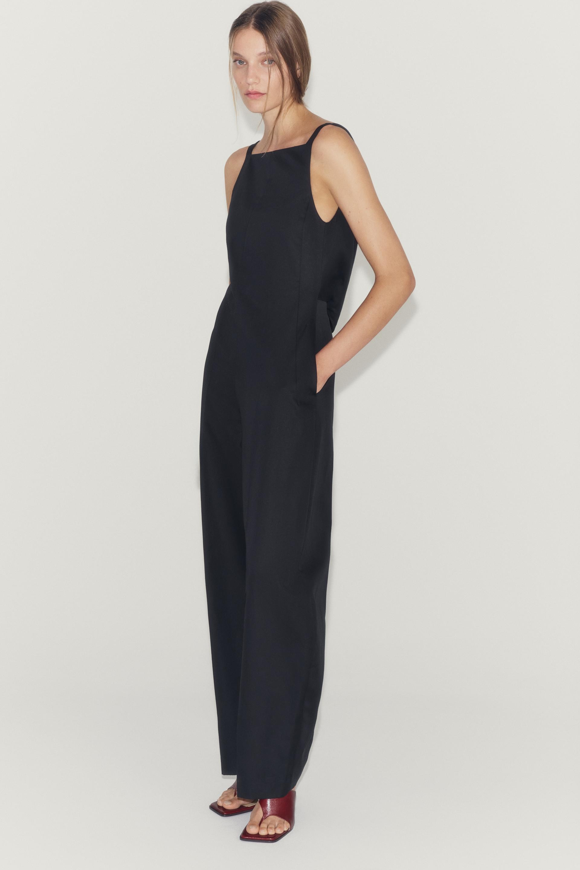 Zara - Zw Collection Draped Back Jumpsuit - Black - M - Woman | Zara US