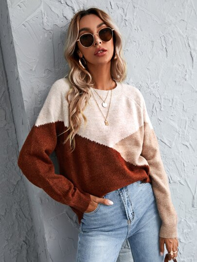 Raglan Sleeve Color Block Sweater | SHEIN