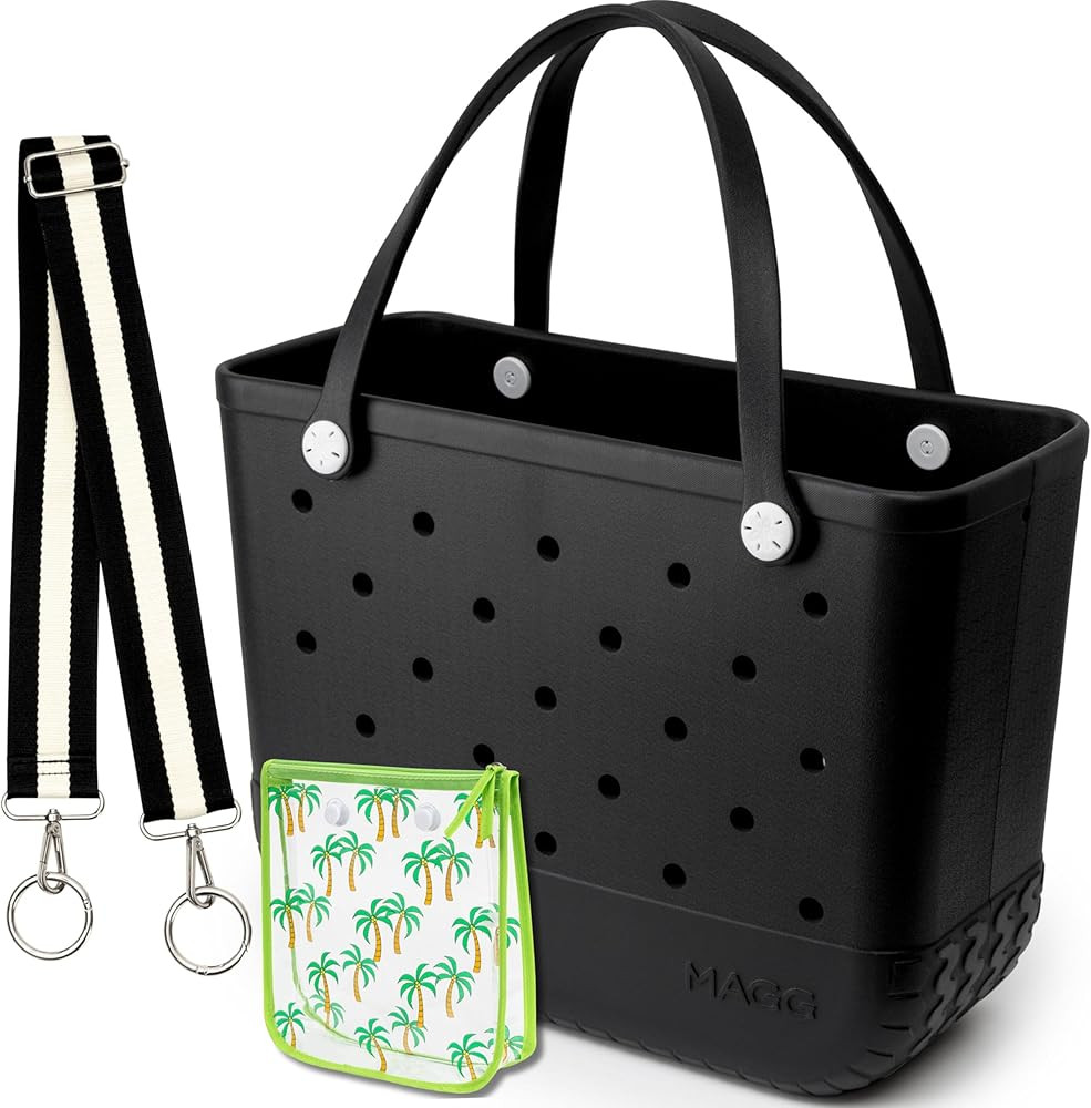 Beach Bag Rubber Tote Bag | Large Waterproof Tote Bag for Women with Zipper Pocket, Long Strap - ... | Amazon (US)