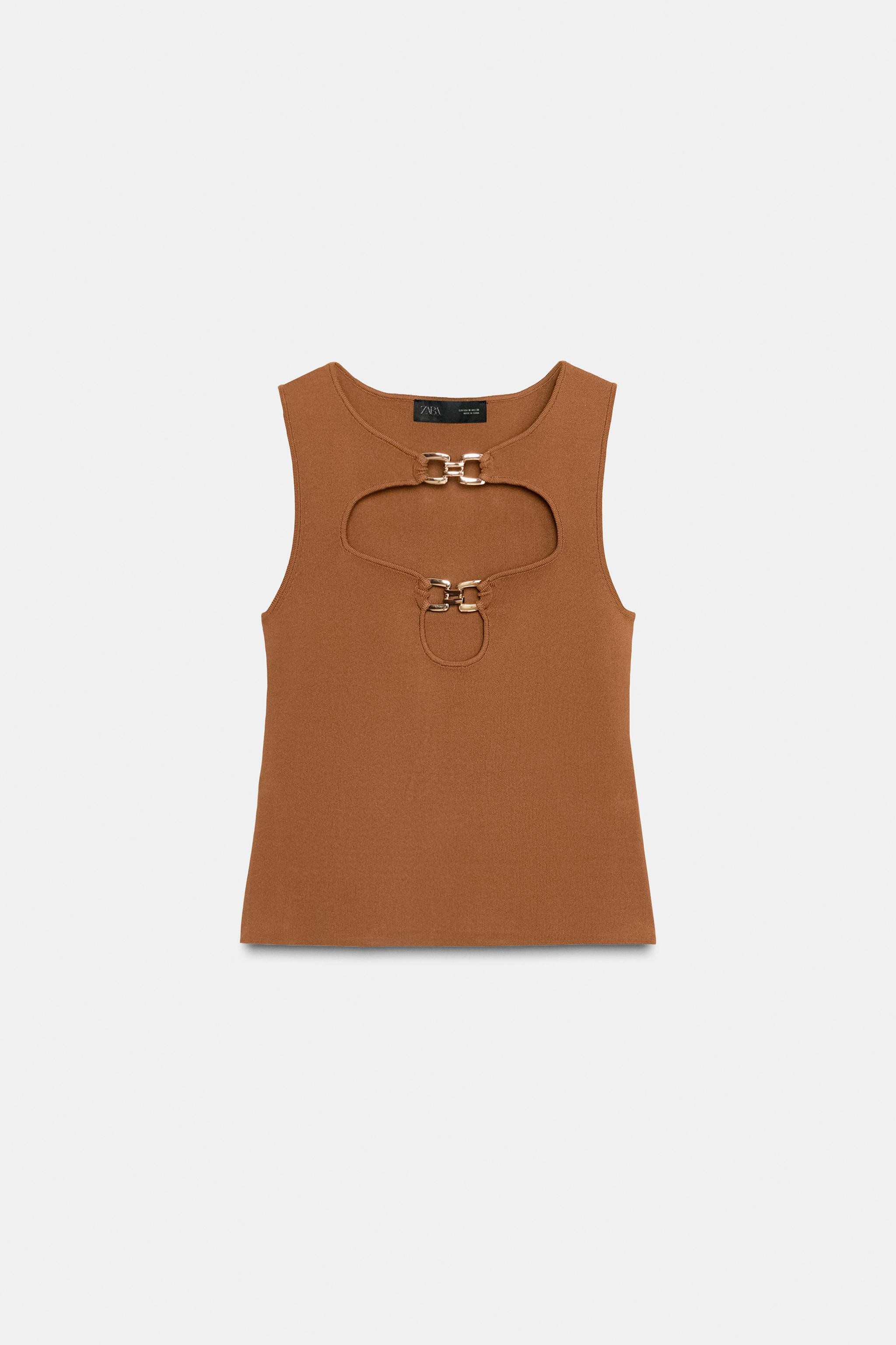 CUT OUT KNIT TOP WITH METAL DETAIL | Zara US