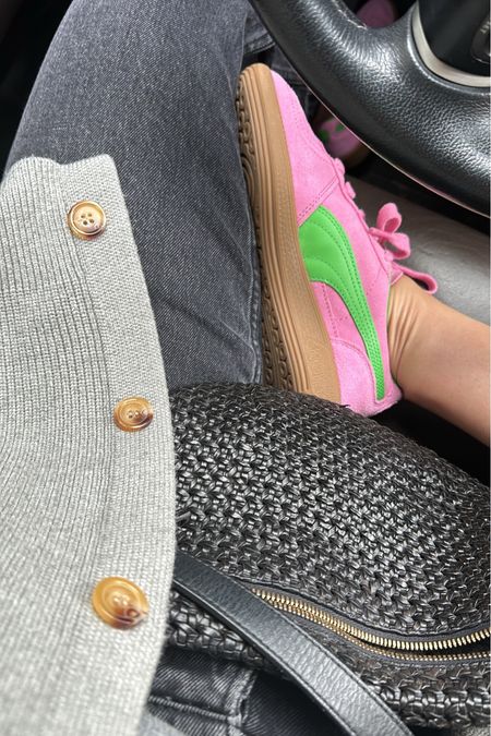 Today’s outfit grey hues with a pop of color in these sneakers.Super comfortable and tts. My favorite Amazon cardigan Jenni Kayne inspired, Clare v bag and Abecrombie dad jeans 

#LTKworkwear #LTKfindsunder100 #LTKover40