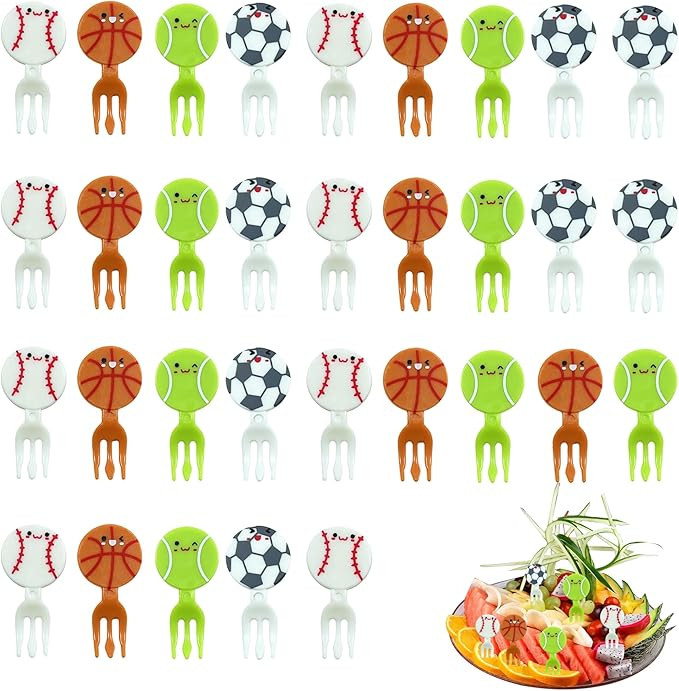 32Pcs Multicolour Mini Food Picks Football Sport Fruit Fork basketball Mini Cartoon Food Snack Pi... | Amazon (US)