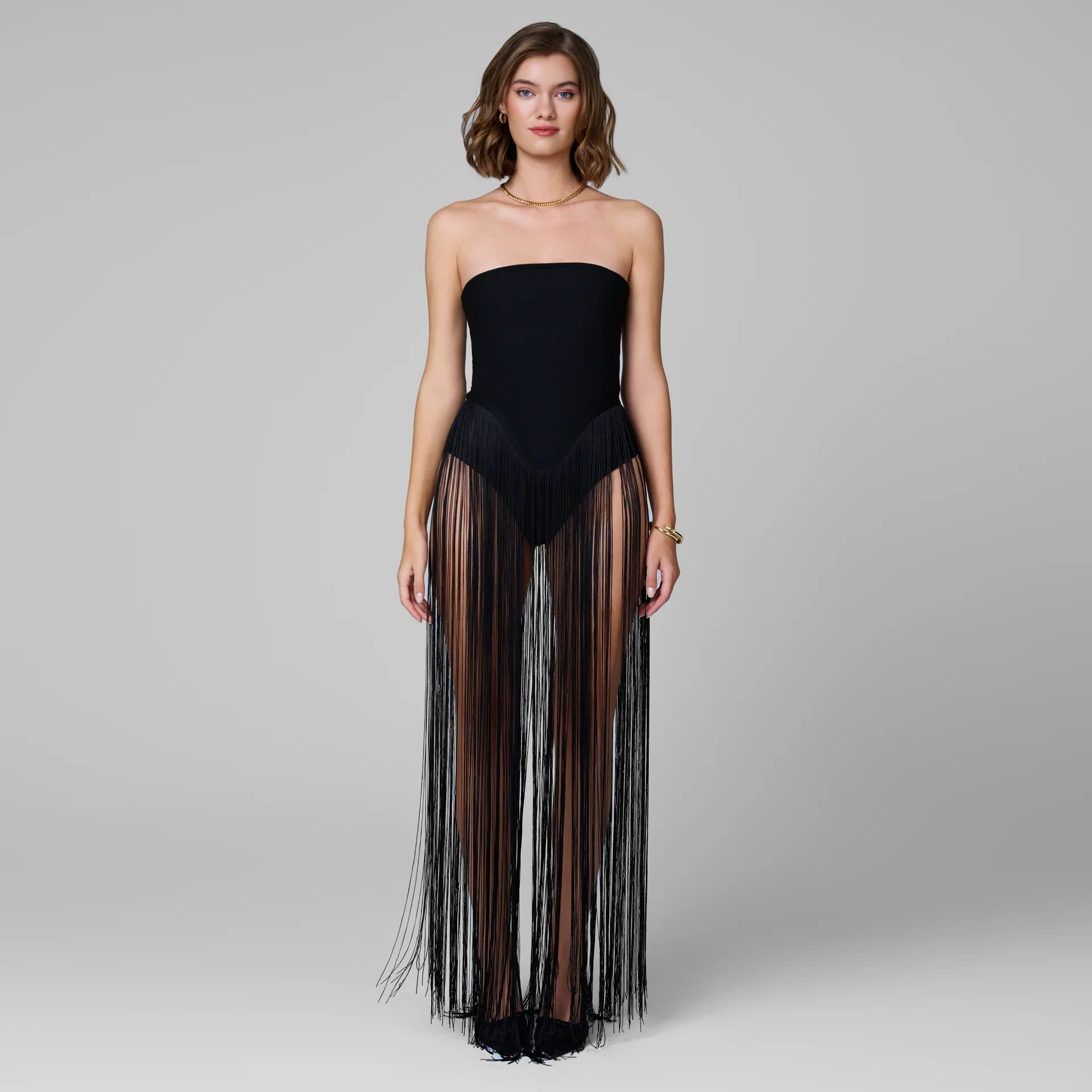 Scarlet Bodysuit Fringe Dress in Black Medium | Decolet the Label