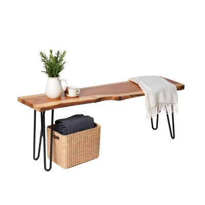 Alaterre Furniture 48" Hairpin Natural Brown Live Edge Bench: Acacia Wood, Metal Legs, for Entryway & Bedroom | Target