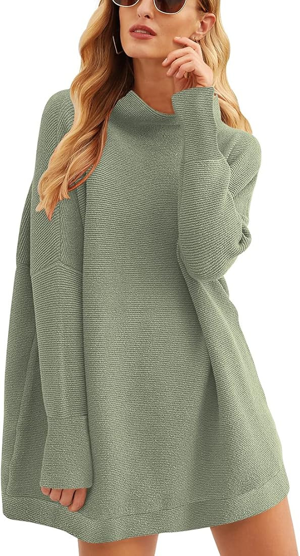 ANRABESS Women 2023 Trendy Casual Turtleneck Batwing Sleeve Slouchy Oversized Ribbed Knit Tunic S... | Amazon (US)