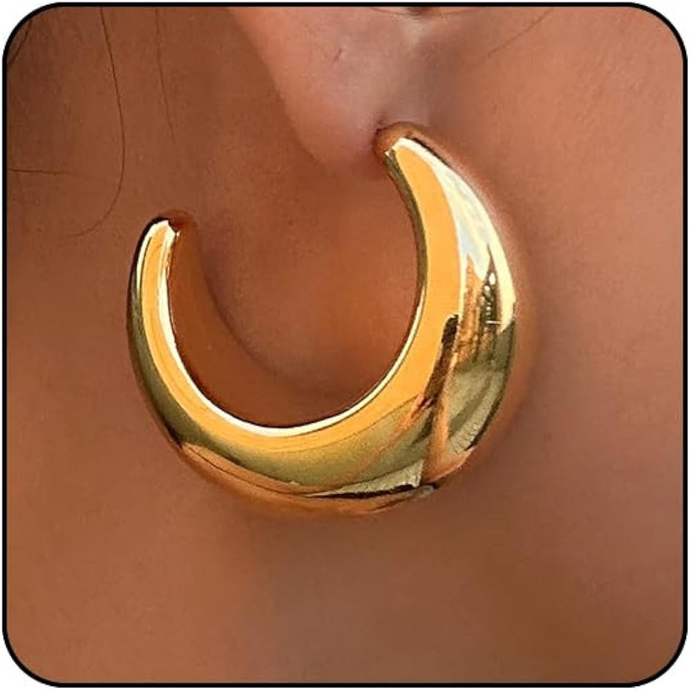 Chunky Gold Hoop Earrings for Women Silver Statement Earrings Thick Gold Earrings Hoops Big Gold ... | Amazon (US)