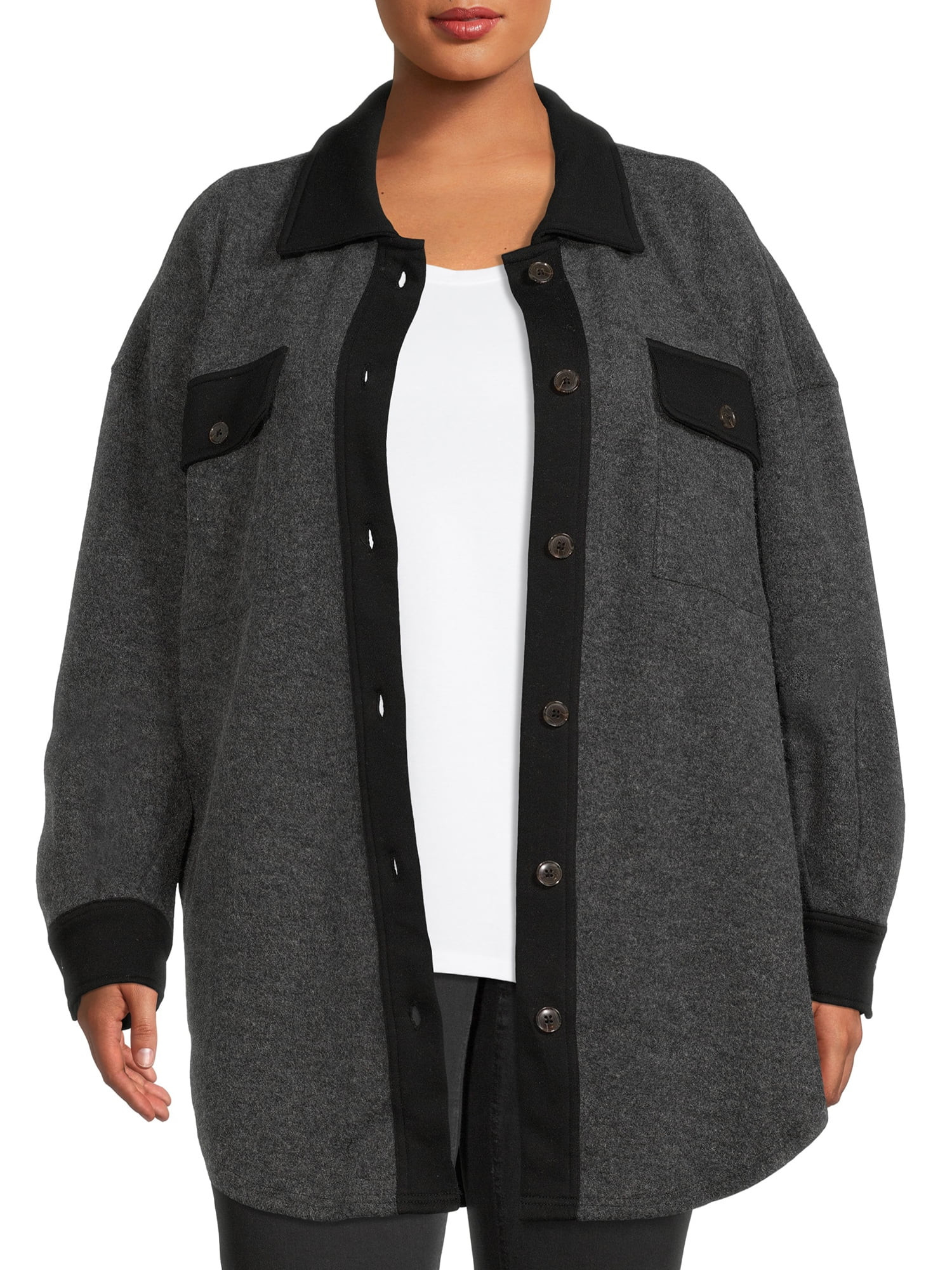 Terra & Sky Women's Plus Size Knit Shacket - Walmart.com | Walmart (US)