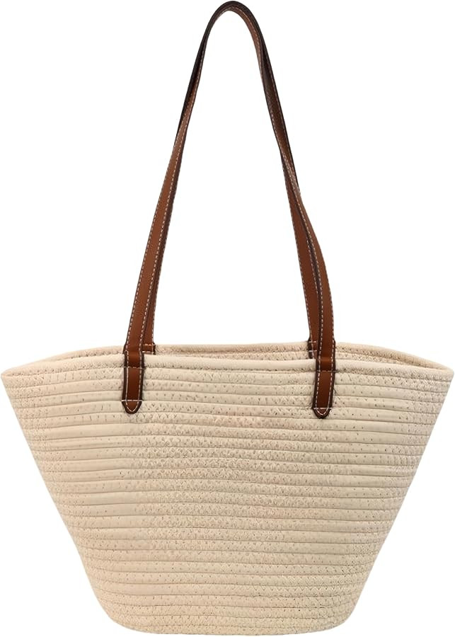 French Romantic Tote Bag for Seaside Vacation, Large Capacity Woven Beach Bag for Women, Straw-li... | Amazon (US)