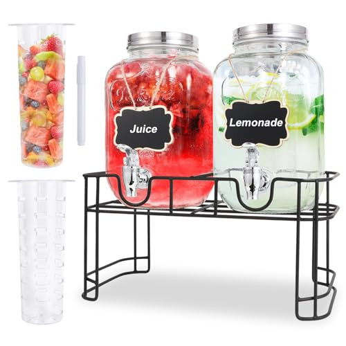 1 Gallon Glass Drink Dispensers For Parties-Set of 2,Drink Dispenser with Fruit Infuser & Stand,Juice or Beverage Dispenser for BBQ, Picnic, Party,Laundry Detergent Dispenser | Amazon (US)