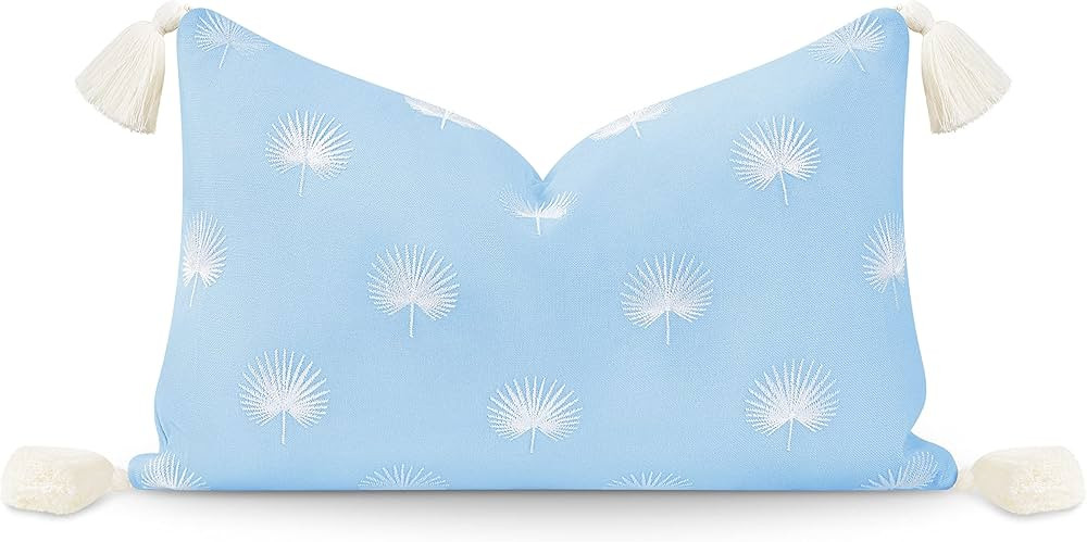 Hofdeco Premium Coastal Hampton Style Patio Indoor Outdoor Lumbar Pillow Cover Only, 12"x20" Wate... | Amazon (US)