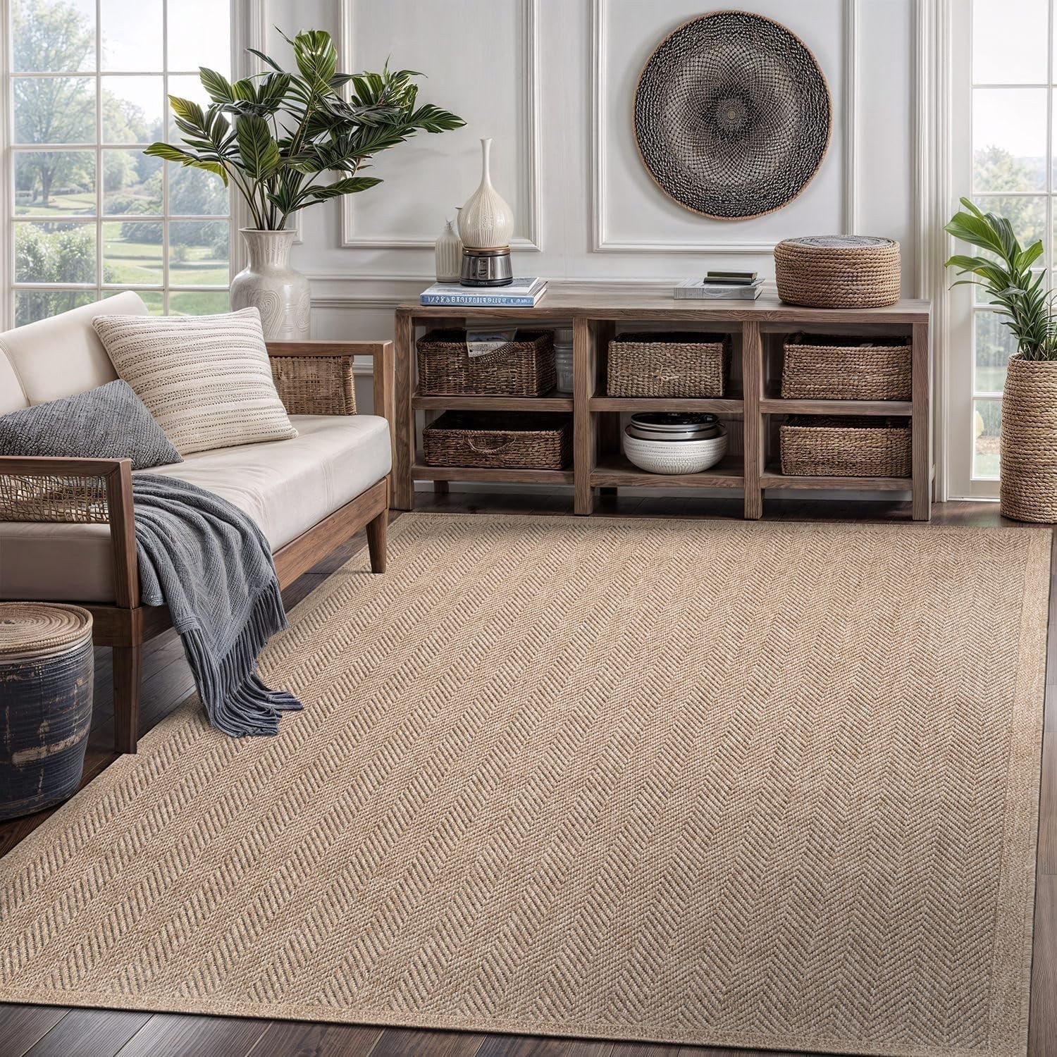 CAMILSON Easy Jute Rug Indoor Outdoor Farmhouse Area Rugs Herringbone-Natural 9x12 - Walmart.com | Walmart (US)