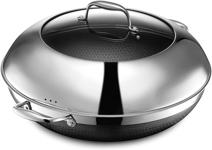 HexClad Hybrid Nonstick 14 Inch Wok with Steel Lid, Dishwasher and Oven Safe, Induction Ready, Co... | Amazon (US)