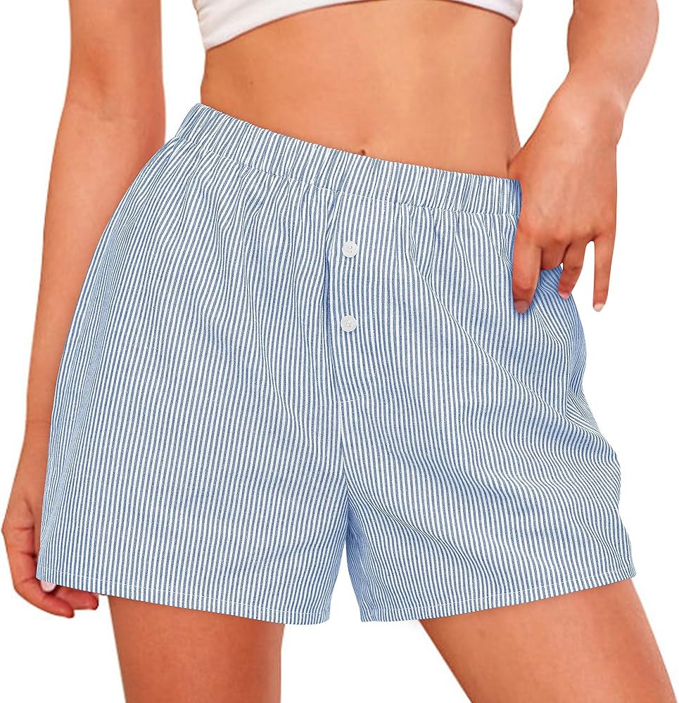 PRETTYGARDEN Womens Shorts Boxers 2026 Summer Gingham Pajama Lounge Sleep Y2K Plaid Pj Shorts Bea... | Amazon (US)