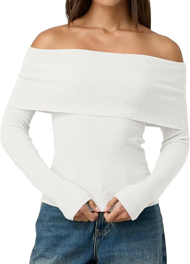 LILLUSORY Womens Off The Shoulder Sweater Fall Long Sleeve Going Out Y2k Tops Winter Date Night O... | Amazon (US)