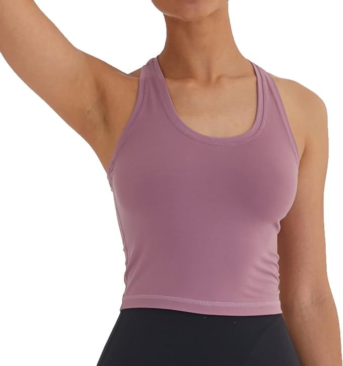 Women's Cropped Racerback Tank Tops Running Workout Tops Active Yoga Tops | Amazon (US)