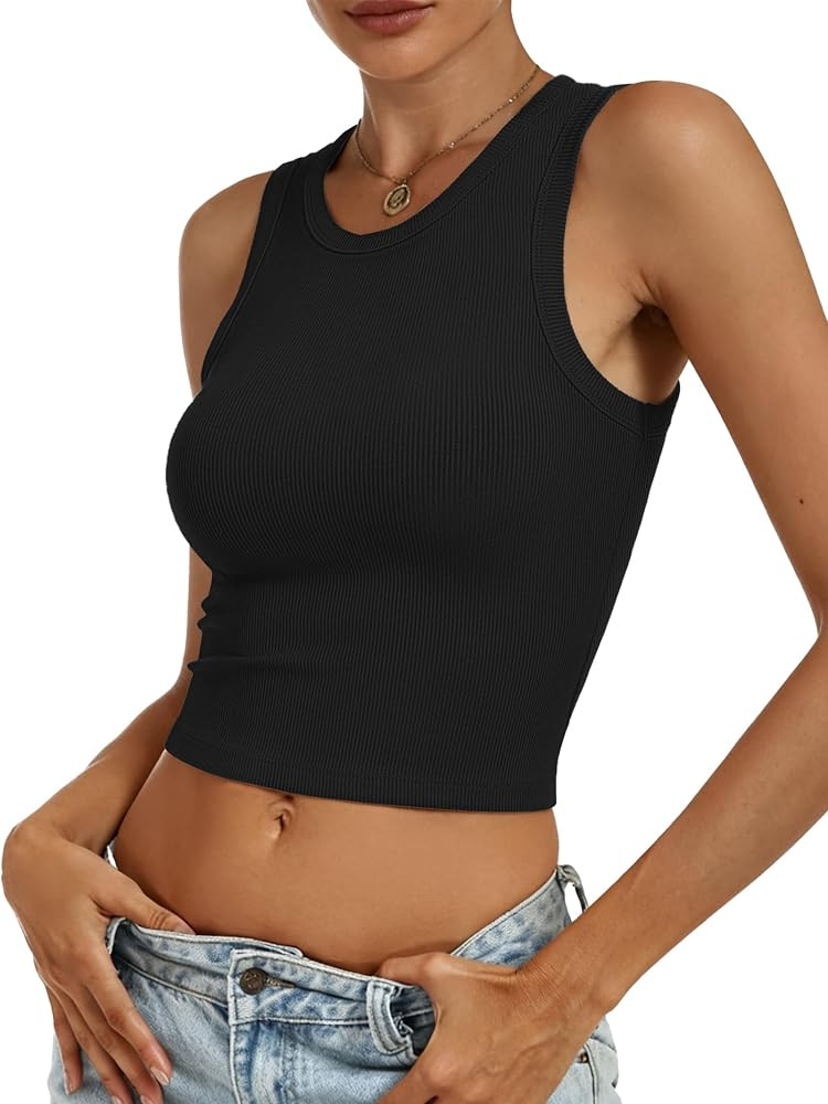 ANRABESS Womens Crop Tank Tops High Neck Sleeveless Ribbed Knit Slim Fit Shirts 2026 Summer Casua... | Amazon (US)