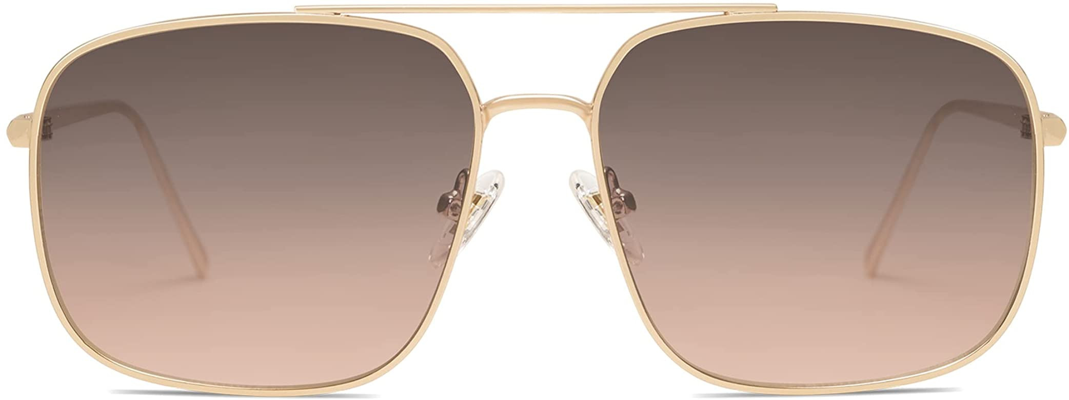 SOJOS Retro Square Aviator Sunglasses Womens Mens Double Bridge Metal Sun Glasses SJ1176 | Amazon (US)
