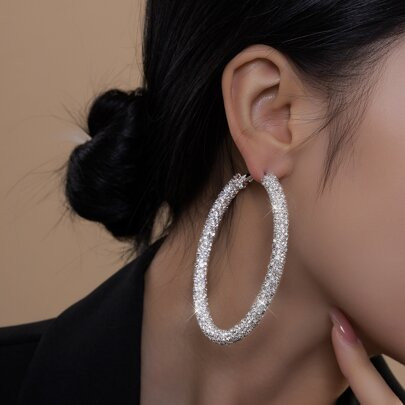 Rhinestone Decor Hoop Earrings | SHEIN