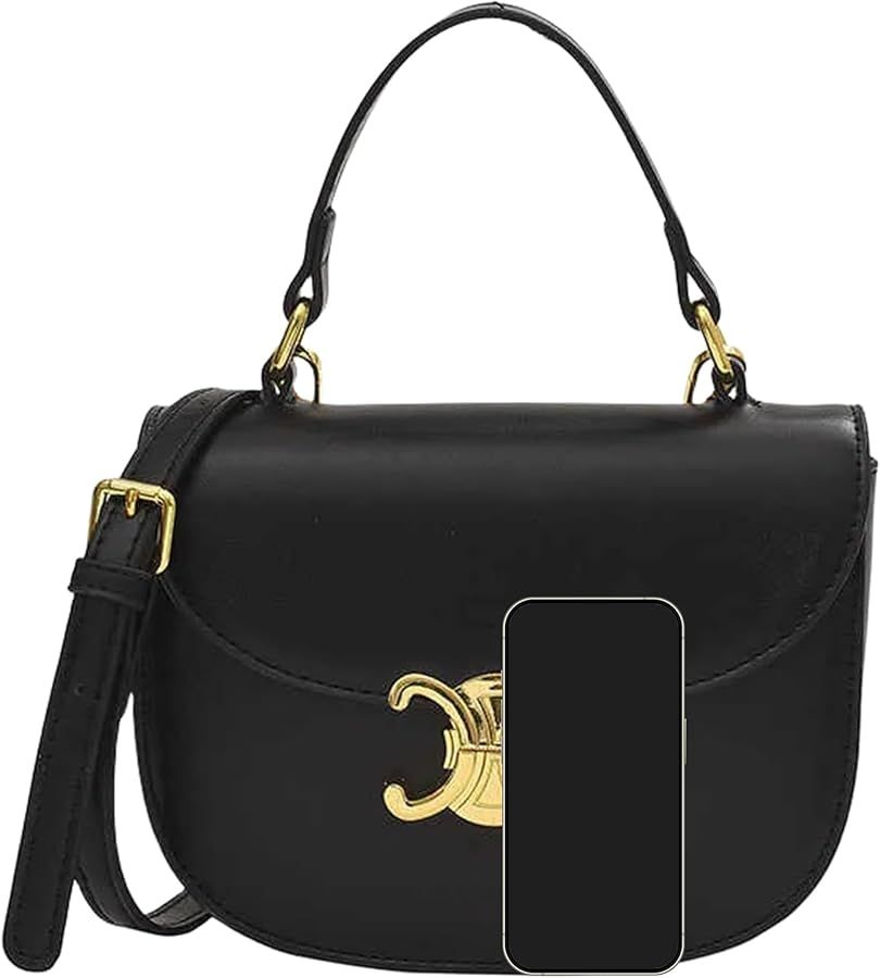 Women's Leather Shoulder Bag Trendy Designer Crossbody Bag Small Tote Bag Purse Black | Amazon (US)
