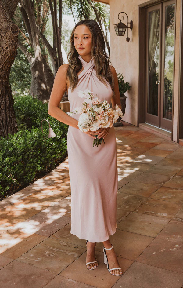 Jasmine Halter Midi Dress ~ Dusty Blush Crisp | Show Me Your Mumu