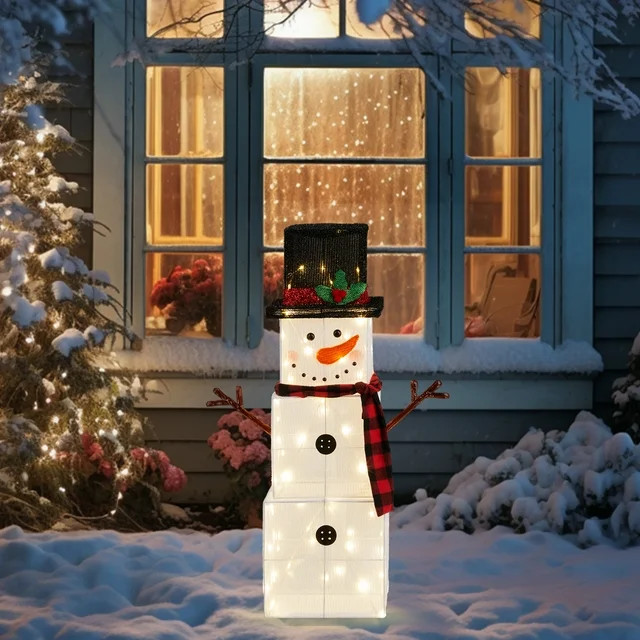 Zimtown Lighted Snowman Cube Snowman Christmas Outdoor Decoration | Walmart (US)