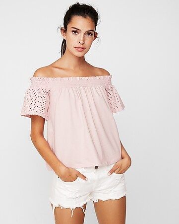 Express One Eleven Eyelet Off The Shoulder Tee | Express