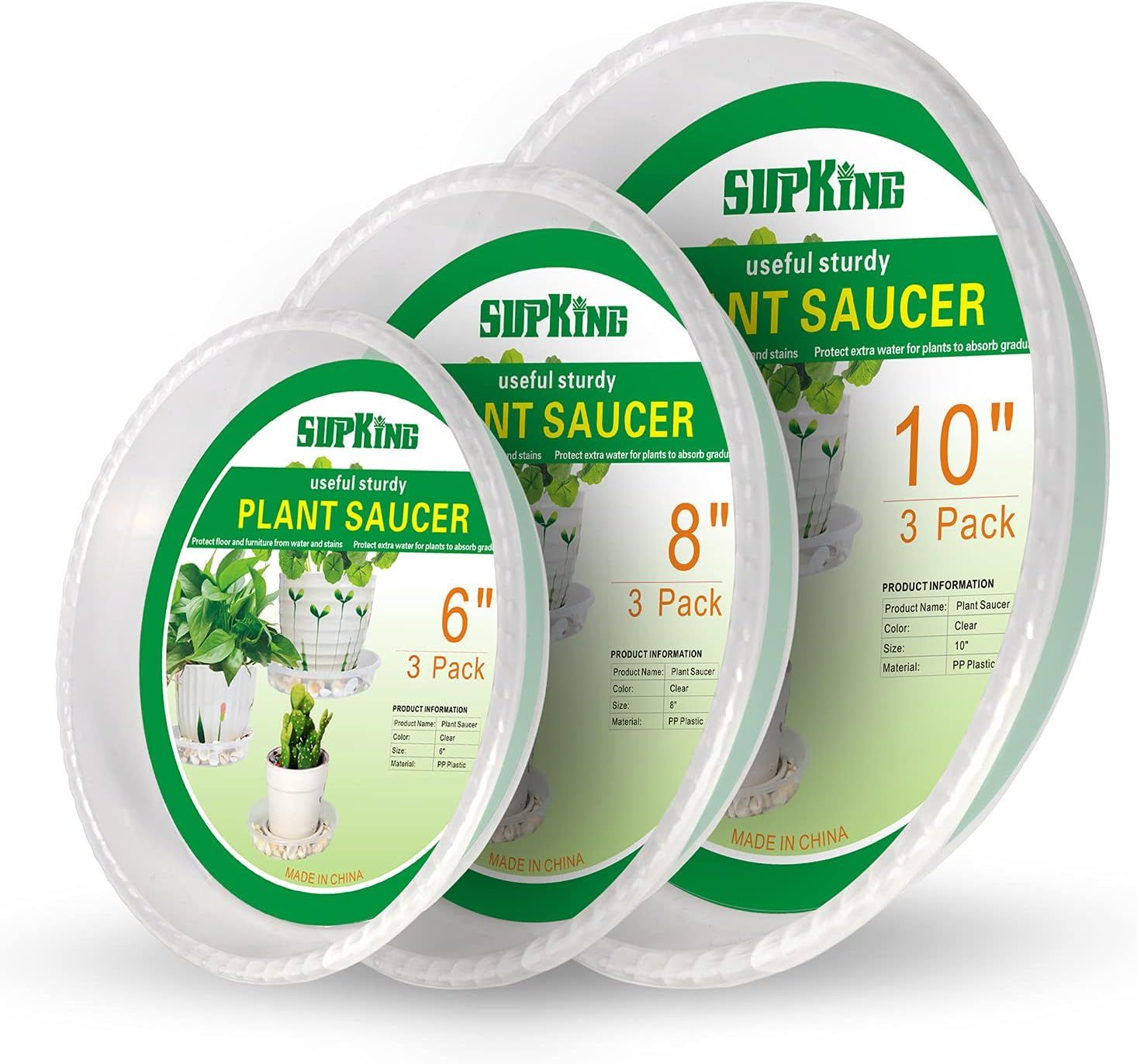 SupKing 9 Packs Plant Saucers(6inch/8inch/10inch),Durable Clear Plastic Drip Tray,Thicker,Sturdie... | Amazon (US)