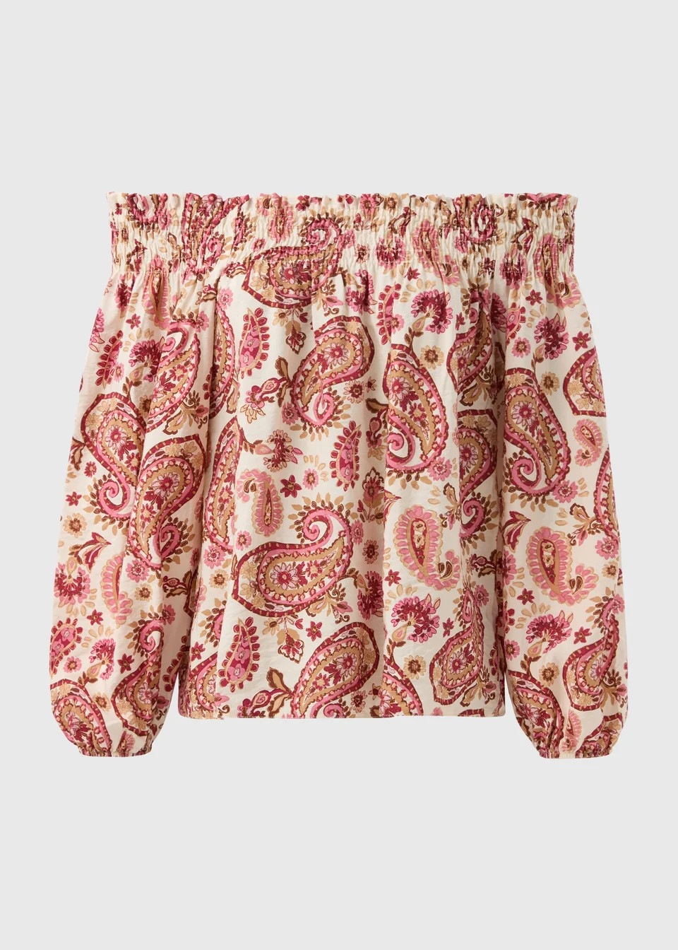 Pink Paisley Print Shirred Bardot Top | Matalan (UK)