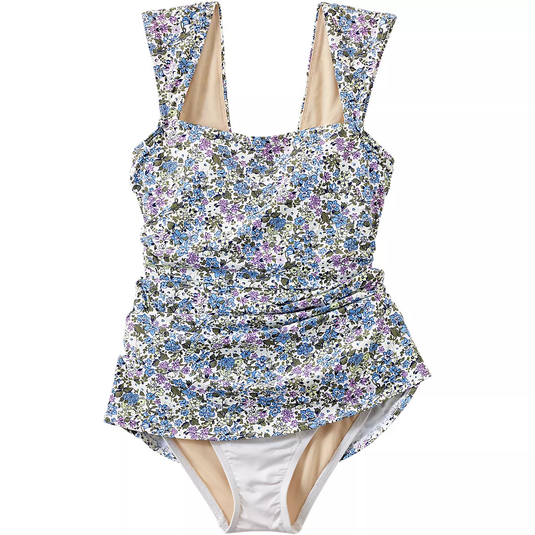 Women's NEW Smoothing Square Neck Ruched Swim Dress Swimsuit | Lands' End (US)