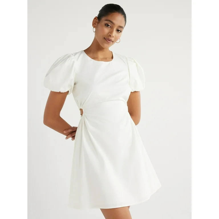Scoop Women’s Cutout Poplin Dress with Puff Sleeves, Sizes XS-XXL | Walmart (US)