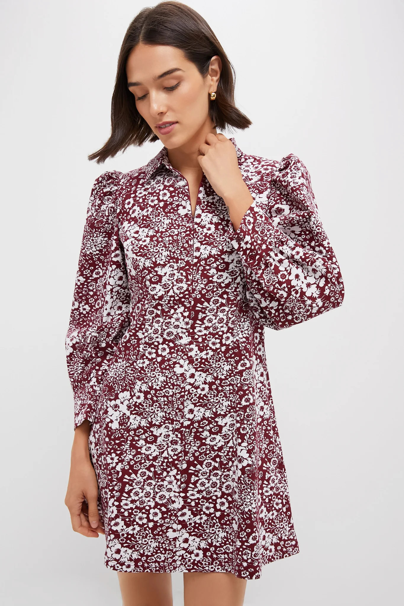 Maroon Floral Front Zip Begonia Mini Dress | Tuckernuck (US)