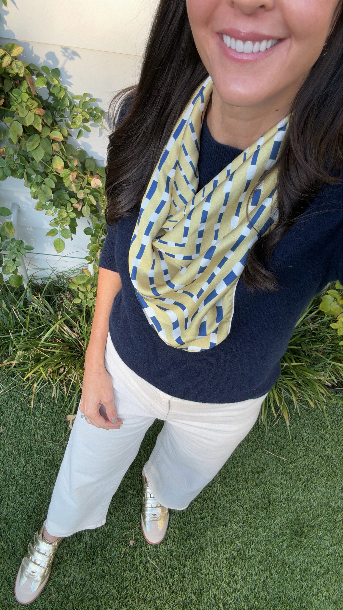 Quick outfit change for Friday night lights. A fun scarf is an easy way to elevate an outfit.

#LTKStyleTip #LTKFindsUnder50 #LTKOver40
