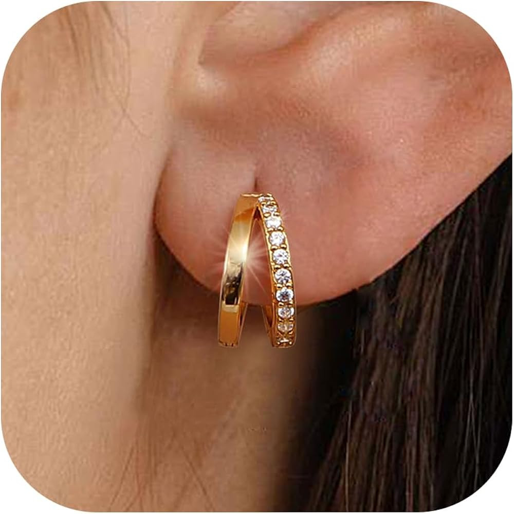 MILACOLATO 3 Pairs 925 Sterling Silver Earrings for Women, 14K Gold Plated Small Huggie Hoop Earr... | Amazon (US)