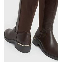Brown Leather-Look Metal Trim Knee High Boots New Look | New Look (UK)