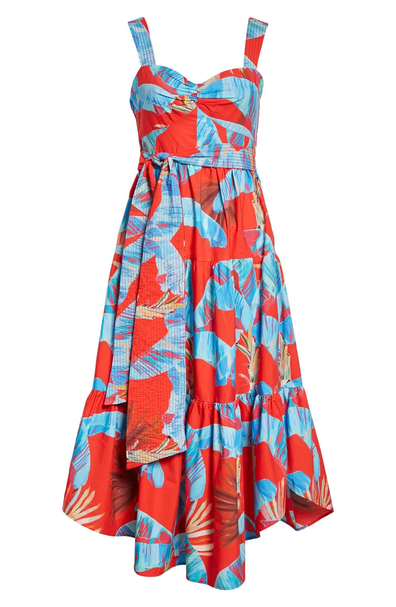 Sweet Jungle Frond Print Tiered Cotton Sundress | Nordstrom